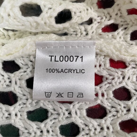 Oversized Cream Crochet Knit Sweater Boho Festival Beach Cover Up Grannycore S M - Picture 10 of 10